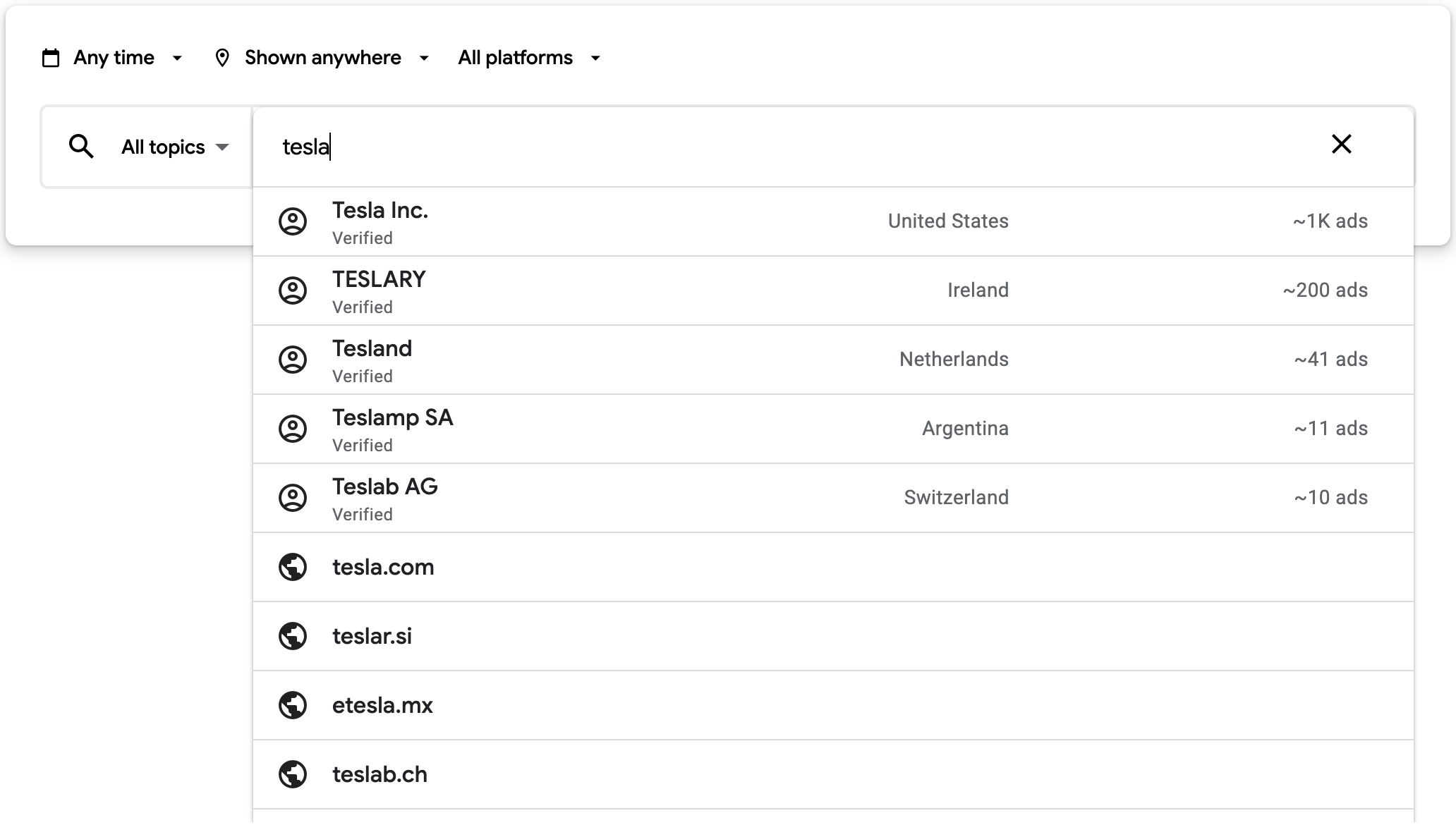 Google Ads Transparency Center Advertiser Search