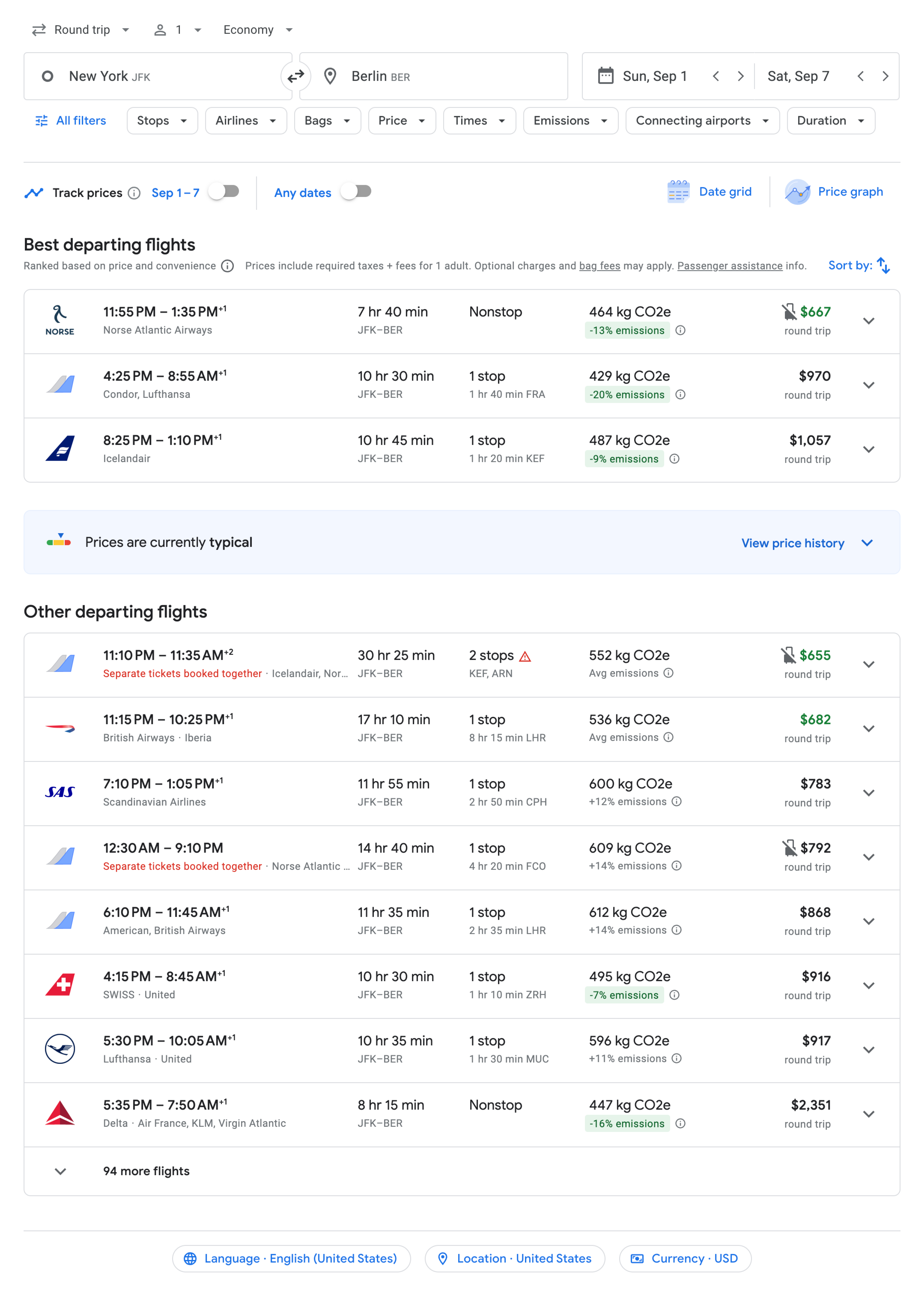 Extensive flights results