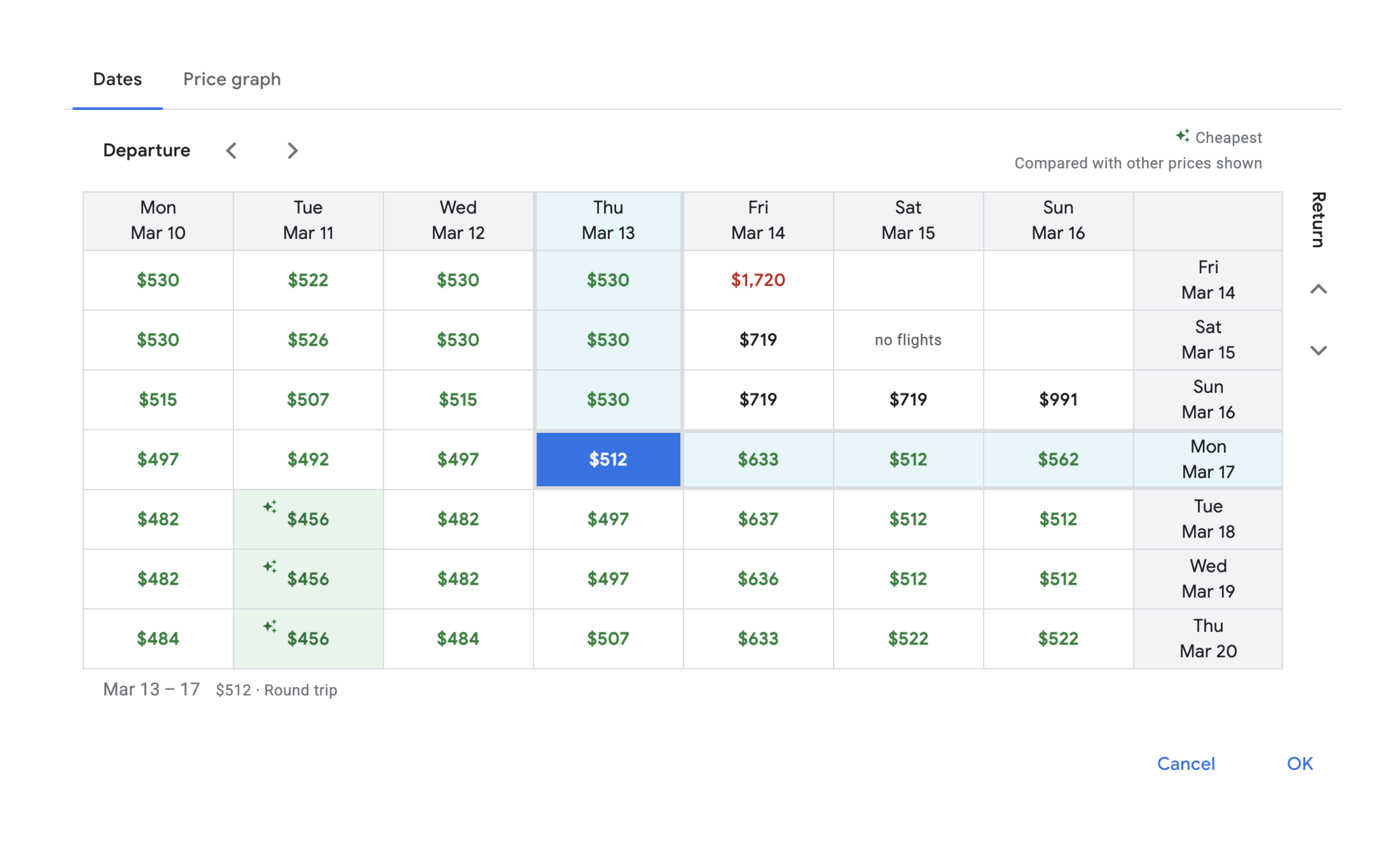 Google Flights Calendar API