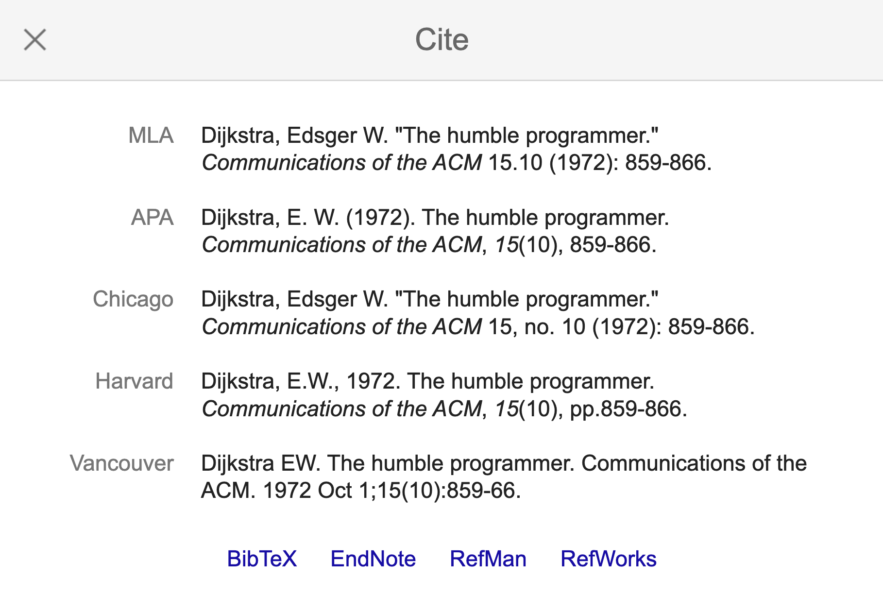 Google Scholar Cite API